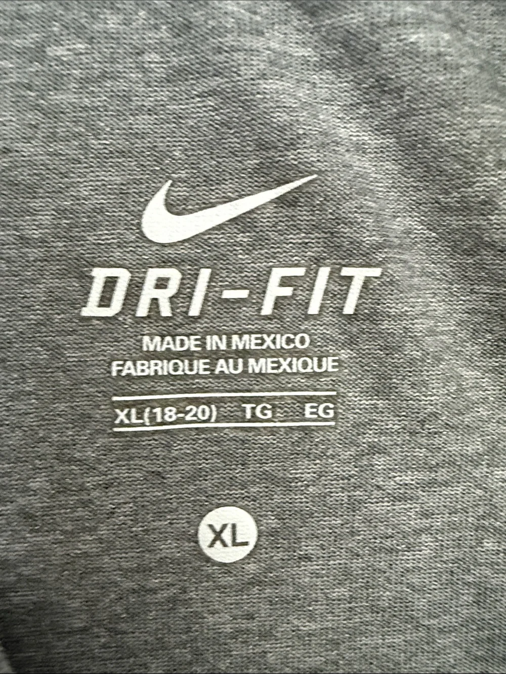 Nike Dri-Fit Kids Gray Tee with Yellow Football Logo, Size XL (18/20)